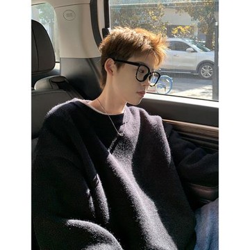 @港仔文藝男 圓領毛衣男冬季內搭慵懶加厚外套男生針織衫上衣男款