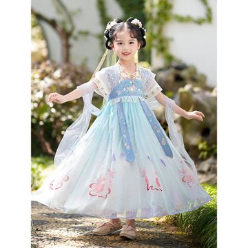 漢服女童夏季薄款2025新款兒童古風超仙夏裝女孩夏款短袖高級唐裝