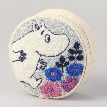 嚕嚕咪 圓形 刺繡 零錢包 收納包 MOOMIN 日貨 奔跑 花朵 正版 授權 J00010041