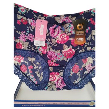 彩田冰絲內褲女士中腰30605薄蕾絲邊速干抑菌高腰30606大碼組合裝