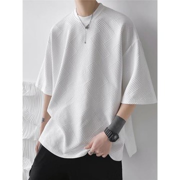 小眾設計感排扣t恤男短袖美式320g重磅寬松開叉上衣潮流痞帥半袖