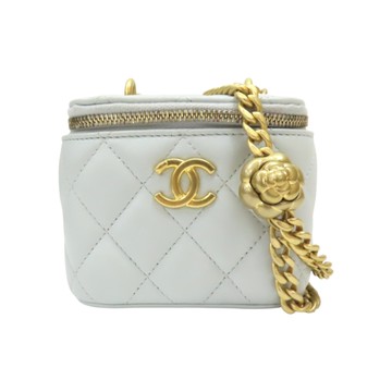 CHANEL 香奈兒 淡藍色 菱格紋羊皮 Mini Vanity Case 肩背包 【二手名牌BRAND OFF】