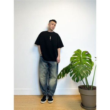 25SS 日系Cityboy寬松直筒14OZ復古做舊赤耳丹寧泥染水洗牛仔長褲