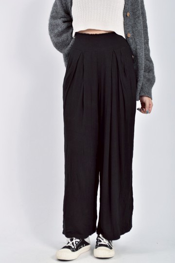 加購優惠(M) 高腰坑紋鬆緊腰黑色長褲