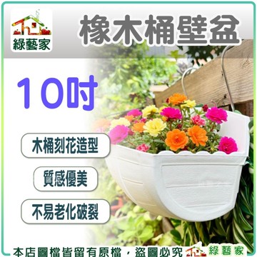 【綠藝家】橡木桶壁盆10吋 橡木桶 木桶花盆 壁盆 掛盆 掛牆盆 仿木紋 鄉村風 陽台花盆 庭院裝飾