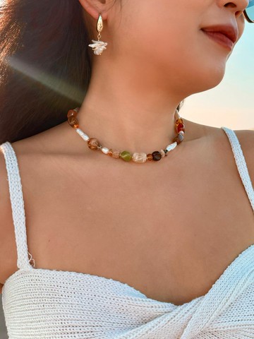 月牙耳針搭配鋯石與天然巴洛克淡水珍珠耳環 | 贈情人節包裝 卡片