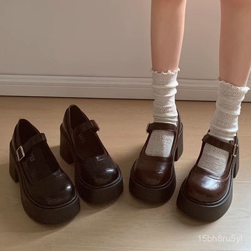 🔥台灣出貨🔥🎀大頭複古法式增高厚底小皮鞋女粗跟瑪麗珍淺口單鞋子包頭粗跟厚底小皮鞋女  淺口瑪莉珍鞋  蘿莉鞋 法