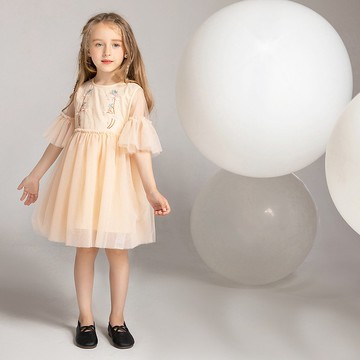 【出清優惠】 網紗連身裙 粉/杏