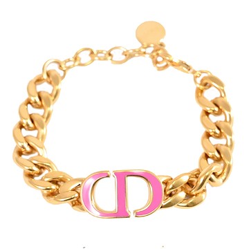 Christian Dior 30 Montaigne CD寬版鎖鏈造型手鍊.金/桃