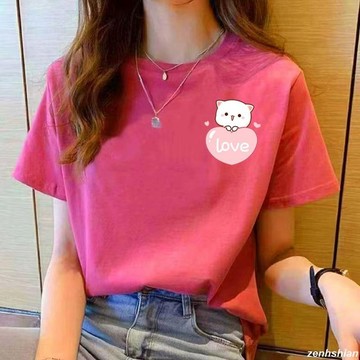 love 大尺碼上衣 100%純棉短袖 短袖上衣 大碼女裝 短袖T恤女 卡通印花T桖 吸汗透氣不起球 寬鬆遮肚 多色可選