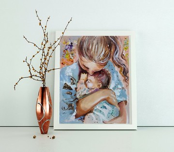 溫柔的一天 原創布面油畫。母愛藝術