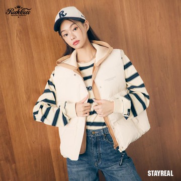 ROCKCOCO 新學院風連帽鋪棉背心 - 米白