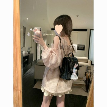 大碼法式寬松碎花雪紡衫女春夏季長袖露肩掛脖曬襯衫設計感上衣鑫弘-素時衣櫥