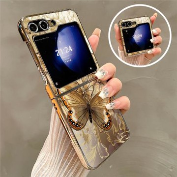 熱瓜適用于三星GalaxyZFlip7/6/5/4/3手機殼折疊屏保護套電鍍富貴金氣質金蝴蝶金邊新款高檔翻蓋簡視窗全包套