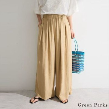 〈Green Parks〉涼爽舒適褶襉設計綁帶寬褲