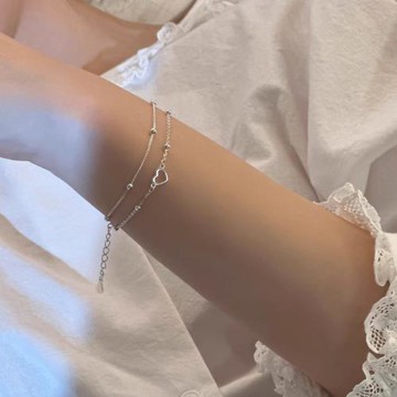 小眾設計感s925純銀雙層疊戴手鏈女冷淡風輕奢簡約百搭高級感手飾