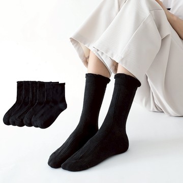 大唐襪業 D134女士黑色襪子女中筒襪花邊可愛日系棉春秋jk襪