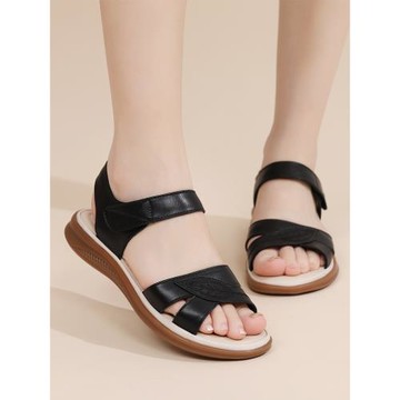 閏月中老年人真皮涼鞋軟底防滑媽媽鞋夏季軟皮大碼女鞋41一43平底