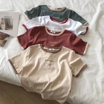 港風復古短袖t恤女夏天修身韓版學生百搭半截袖日系韓風chic上衣