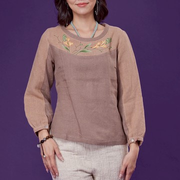 古典美 亞麻手繪配色上衣【58053】棉麻/亞麻/中國風/漢服/茶禪服