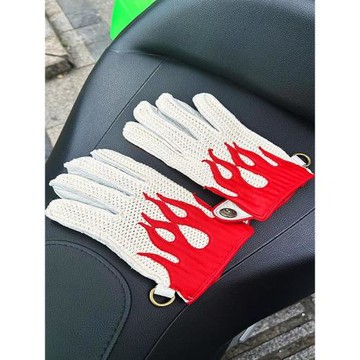 復古鹿皮真皮機車火焰騎行手套哈雷凱旋巡航摩托車四季白手套觸屏