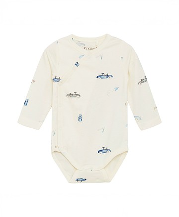 復古車白莫代爾長袖斜襟包屁衣68cm