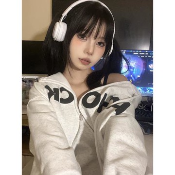 【Achock官方店】個性S拉鏈發泡印花加絨衛衣外套開衫連帽衛衣男