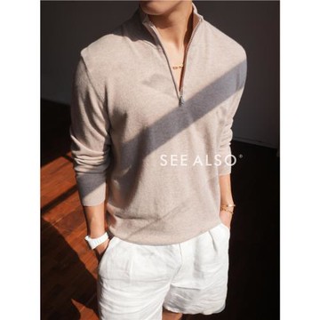 SEE ALSO國王禮物超精仿14針100%綿羊毛老錢半拉鏈長袖保暖毛衣