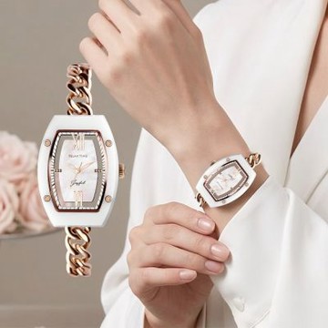 Relax Time Joyful 酒桶型陶瓷女錶 手錶 開學換新季 送禮推薦-晨曦純白/30mm RT-119-01