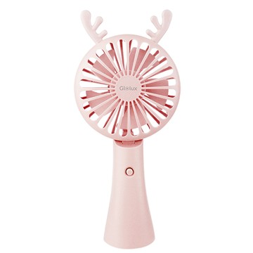 Glolux 【 北美品牌】Q萌鹿角 手持USB 涼感 靜音充電 造型小風扇(少女粉)