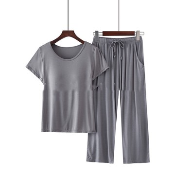 莫代爾柔軟涼感Bra T家居服-七分褲套裝-深灰色