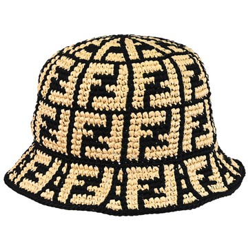 FENDI FXQ688 FF LOGO編織造型漁夫帽/遮陽帽.黑邊