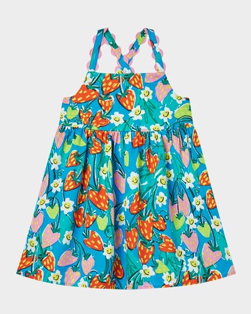 Girl's Strawberry and Floral-Print Strappy Dress, Size 4-10