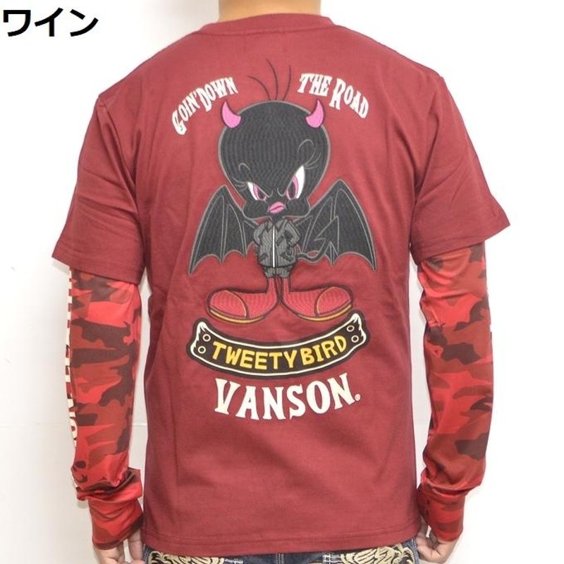 バンソン VANSON ルーニーテューンズ LTV-2117 天竺 フェイク長袖Ｔシャツ ロンＴ トゥイーティー バイク バイカー トップス メンズ  | LINEブランドカタログ