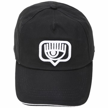 Chiara Ferragni Eyelike 撞色眨眼框刺繡拼色襯裡棉質棒球帽(黑色)