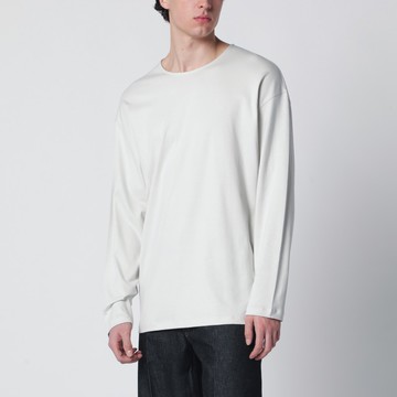 Chalk-colored cotton and silk interlock T-shirt