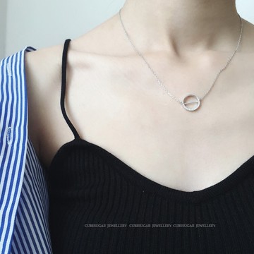 售完無補！超百搭 通體925純銀鍍白金/玫瑰金 秀智款鑲鉆圓圈項鏈1入