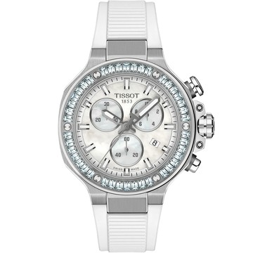 TISSOT 官方授權 T141.817.97.111.00 T-Race 摩托車元素 三眼計時珍珠貝石英錶 中性錶-38mm T1418179711100