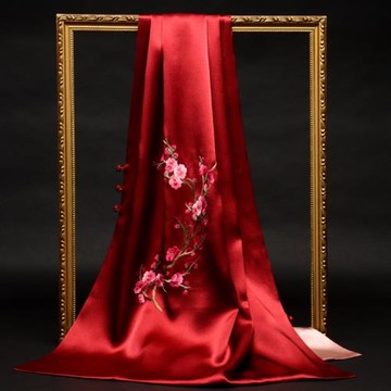 手工蘇繡旗袍披肩外搭真絲圍巾桑蠶絲送禮媽媽絲巾婚禮喜婆婆披肩