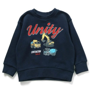 日本 BREEZE - [超值]美式印花裏毛長袖上衣-工程車-靛藍