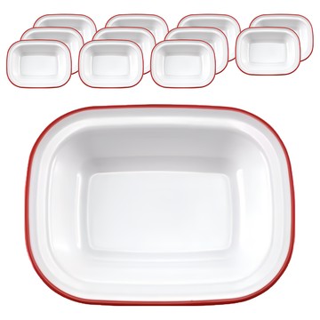 TATUNG 大同磁器 琺瑯長方深碟 9吋 餐盤組  純白色 + 紅邊  1組