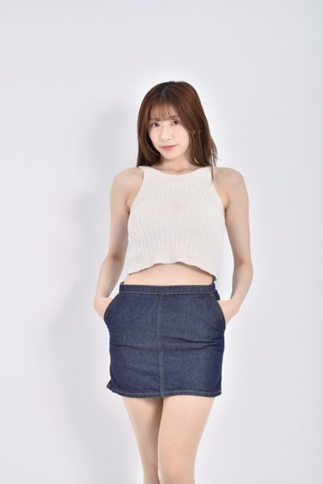 加購優惠(L) 【里唯私服】h m質感丹寧牛仔棉質純棉素面藍色短裙