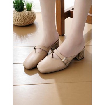 試衣間百搭高跟鞋女粗跟春季新款外穿時尚方頭包頭拖鞋小碼穆勒鞋