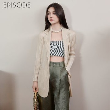 EPISODE - 百搭皺褶中長版西裝領長袖開衫外套E54002（米）