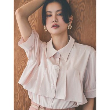 八色入 and c0u*純原少量 甜美荷葉邊涼爽通勤翻領單排扣短袖襯衫