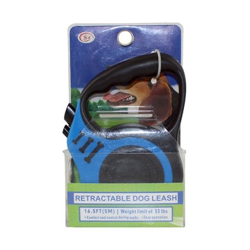 寵物伸縮牽引繩  5米 藍色  優質ABS外殼材質  防脫落手柄  適用於中小型犬  5m  1個