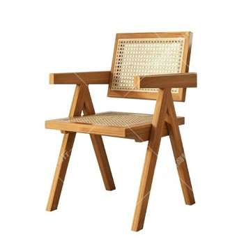 實木餐椅家用昌迪加爾椅靠背椅子胡桃中古藤編椅民宿網紅侘寂風餐[DD010109]