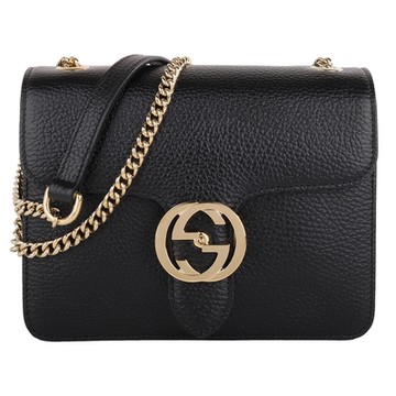 GUCCI 金屬雙G翻扣雙層鍊帶肩背包(黑)小款