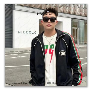 【NICE 歐美日韓代購】100%正品 GUCCI 義大利精品彩色條紋織帶貼飾拉鍊外套 夾克