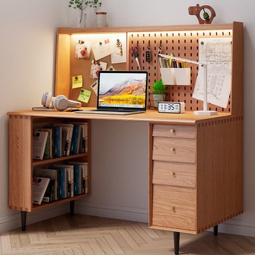 公司貨 免運 超低價 日式實木書桌書架一體雙人學習電腦桌北歐家用圖靈辦公桌輕奢現代 快速發貨